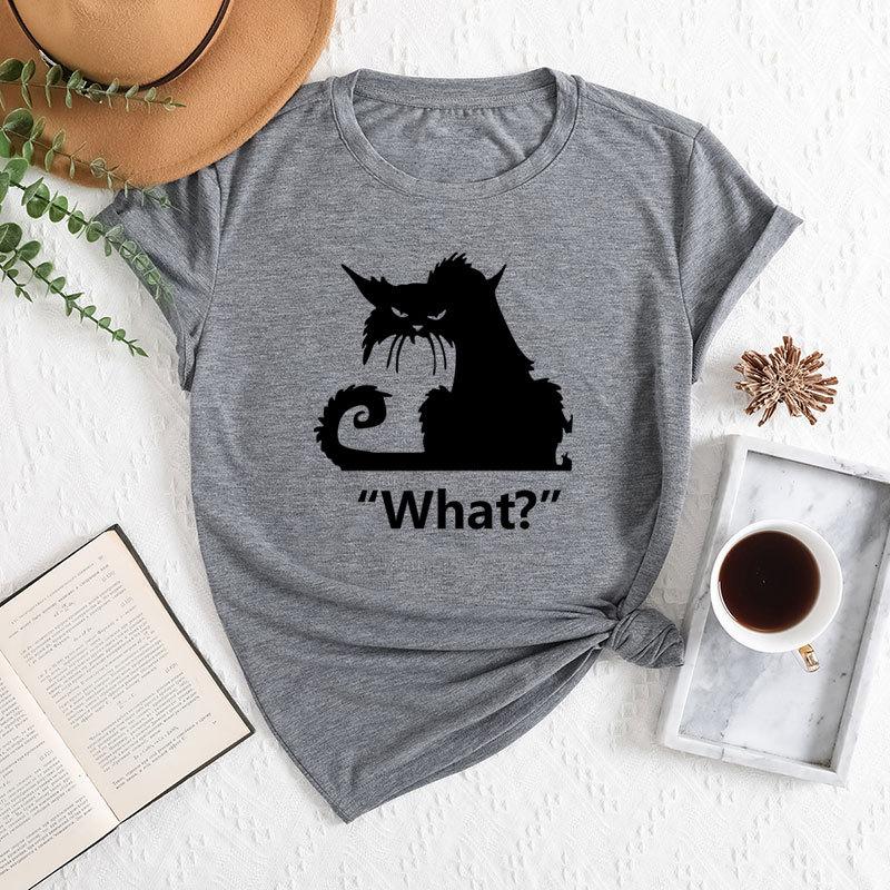 Summer Women's Cat Print Round Neck Loose Casual Pure Cotton Short Sleeved T-shirts Women's