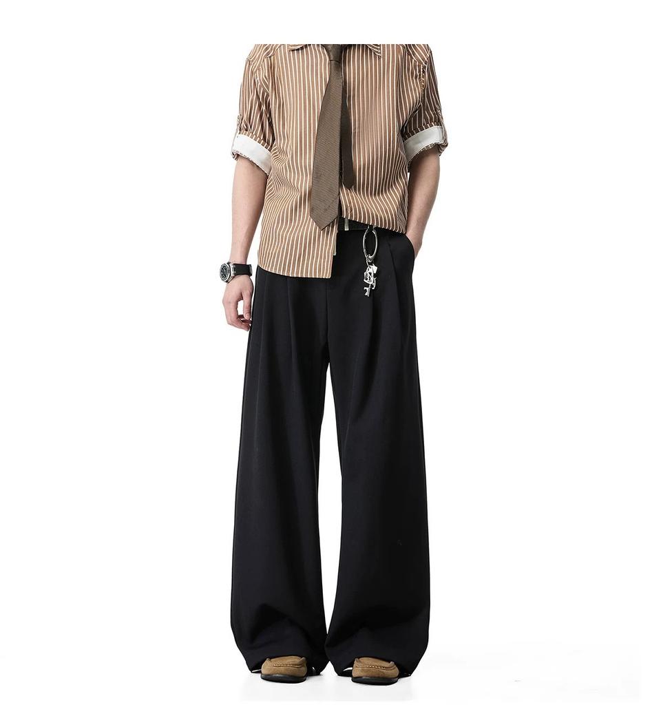 American street retro solid color drape trousers men's trendy brand loose wide-leg casual versatile old money style trousers