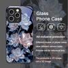 Elegante Custodia in Vetro Temperato con Motivo Floreale di Peonia Bianca per iPhone 17 16 Pro Max 15 14 13 12 11 Mini XS XR 7 8 14Plus Cover