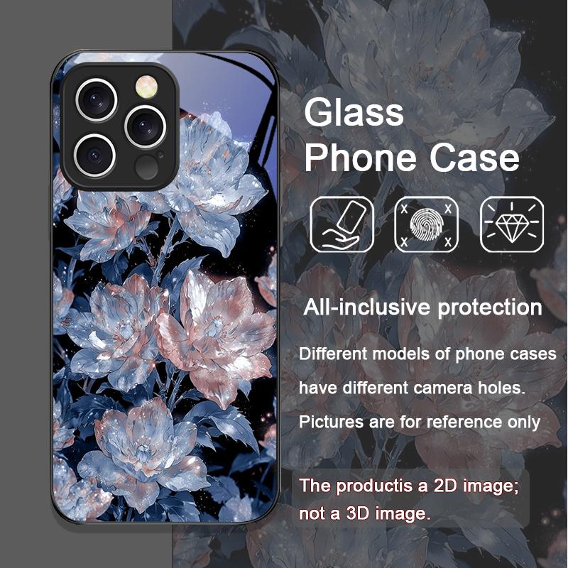 Elegante Custodia in Vetro Temperato con Motivo Floreale di Peonia Bianca per iPhone 17 16 Pro Max 15 14 13 12 11 Mini XS XR 7 8 14Plus Cover