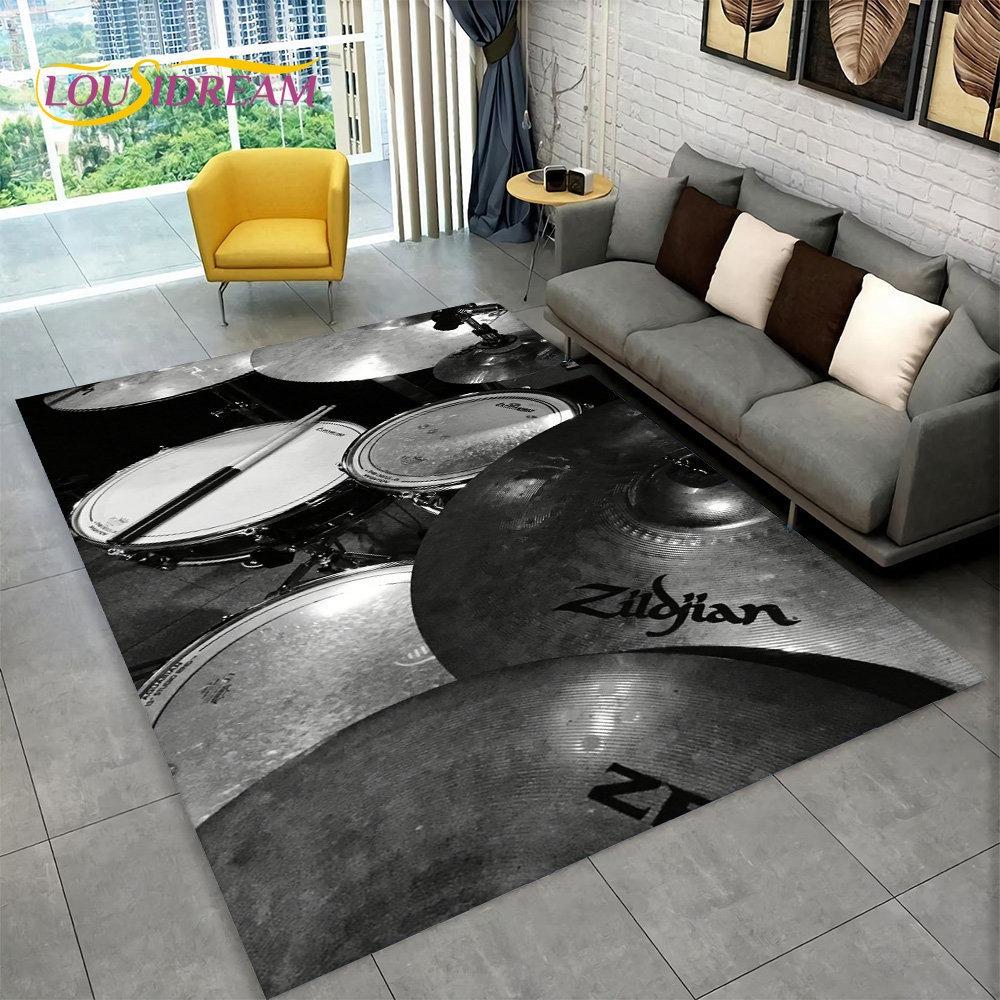 3D Drum Kit Music Instruments Area Large Carpet Rug for Home Living Room Bedroom Doormat DecorArea Rug Carpet Non-slip Floor Mat