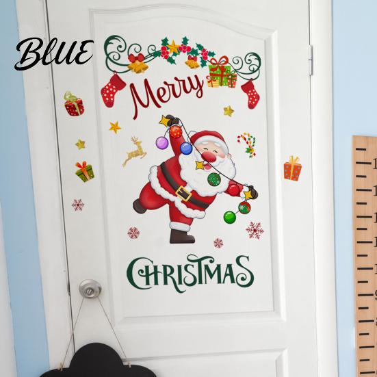 Holiday Shop Window Displays Christmas Santa Claus and Colorful Lights Wall Stickers Removable PVC Decal Peel Easy Stickers Stick Art Decor for Home