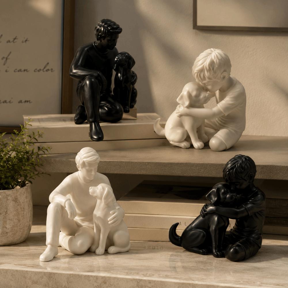 3D Printed Dog Figurine Cute Canine Statues Crafts Desktop Use Boy And Dog Statues Home Decoration