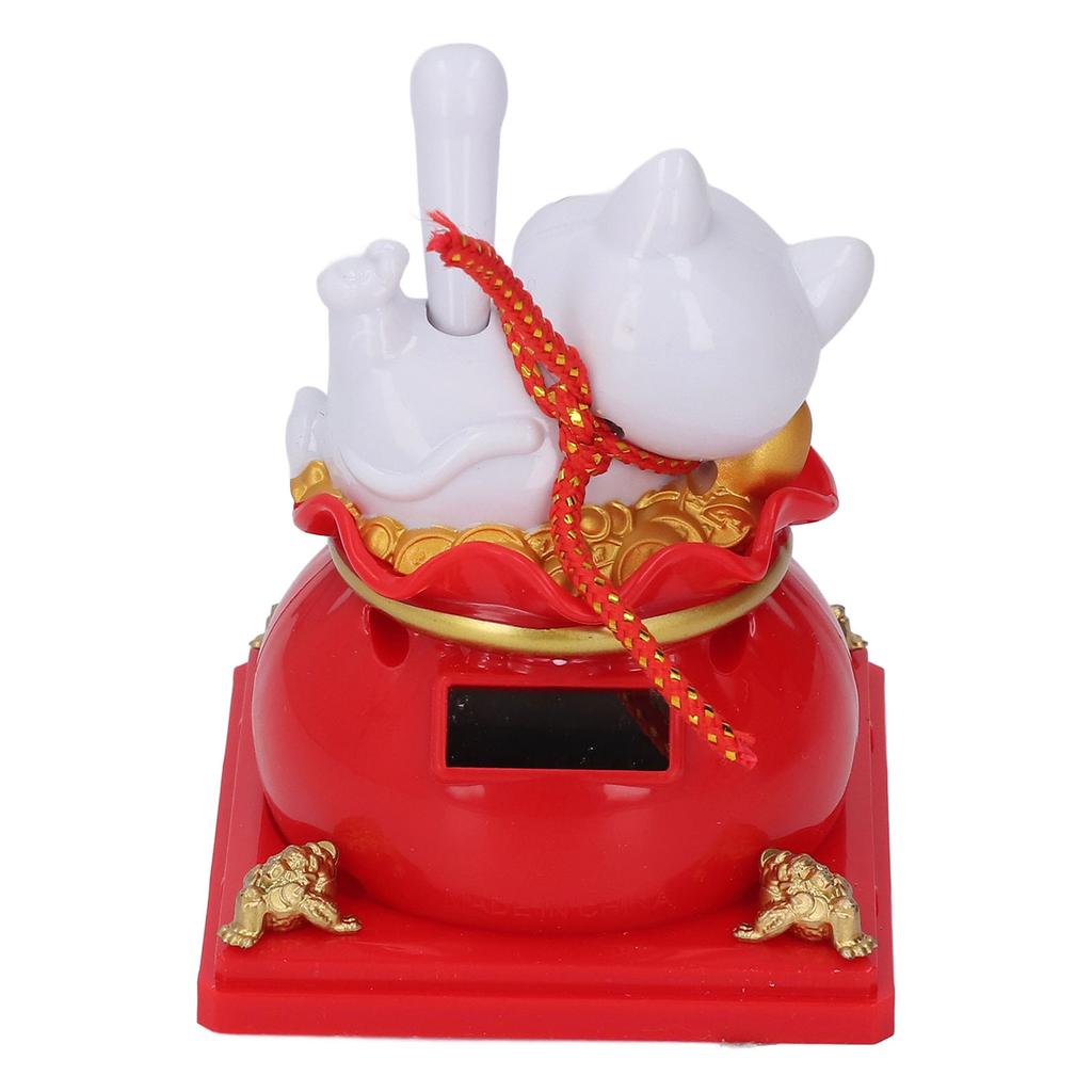 Lucky Cat Statue Solar Light Sensing Automatic Waving Arm Fortune Bag Cat Ornament for Home Car
