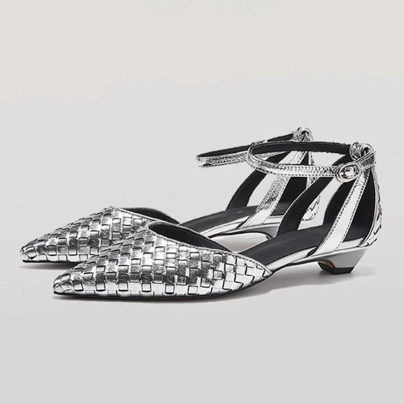 

Fashion Pointed Toe Low Heels Women Elegant Sandals Shoes Woman 2025 Summer Designer New Sexy Weave Shoes Dress Brand Sandalias Muje 35 серебряный