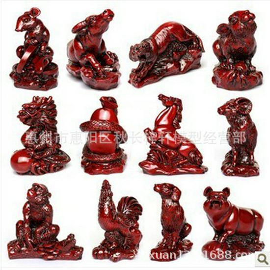 Golden Zodiac Animal Figurines Set: Dog, Rat, Ox, Tiger, Rabbit, Dragon, Snake, Horse, Sheep, Monkey, Rooster & Pig - Gift In Stock.