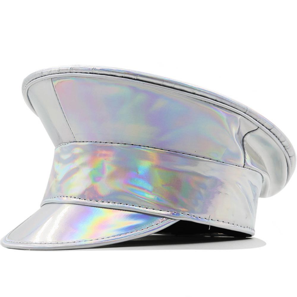 Summer Hat PU Leather Laser Hats Waterproof Sunscreen Leather Beret UV Protection Flat Caps Party Hat Cosplay Show