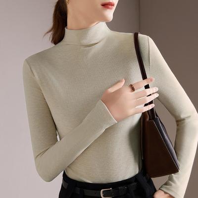 Gewindeter Halbrollkragen-Basistop für Damen Neueste Herbst- und Winter-Warmkleidung Einfaches einfarbiges Langarmtop