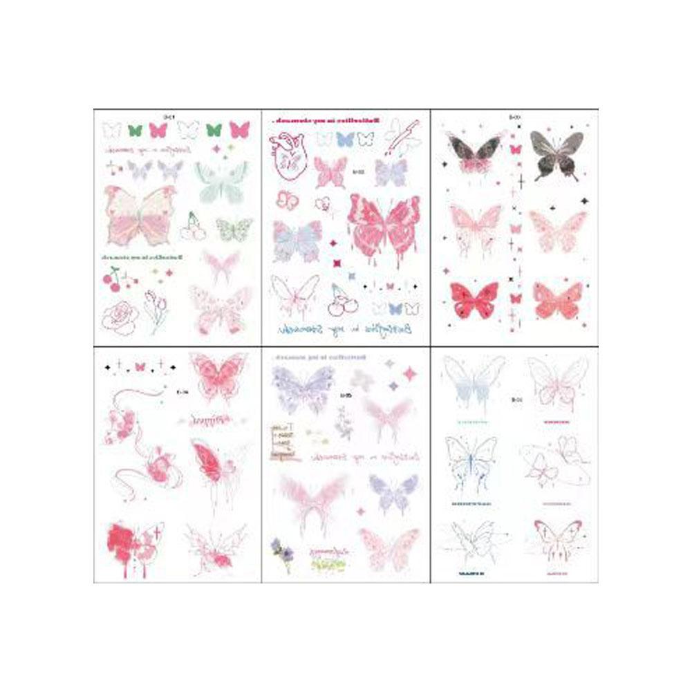 6pcs Crayon Tattoo Stickers Colorful Butterfly Tattoo Girl Fairy Long Waterproof Stickers Stick S9M6