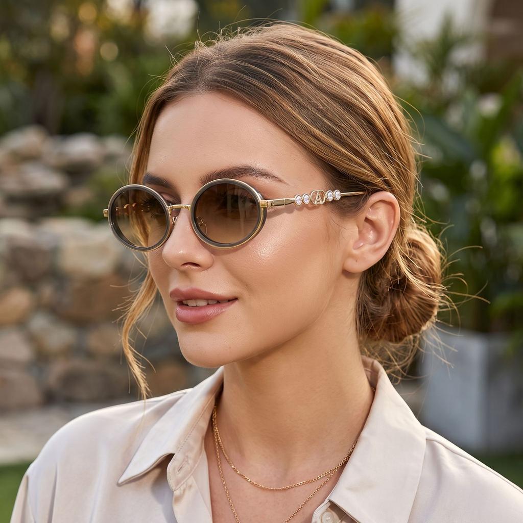 European and American fashion new retro trend sunglasses high-end diamond round sunglasses street shooting versatile personalized glasses