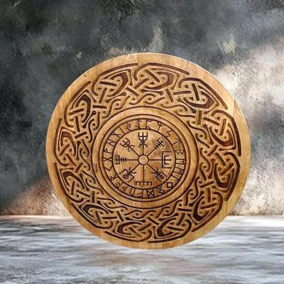Escudo Viking Vegvisir de 60,96 cm, Arte de Parede em Madeira, Decoração para Casa, Presente de Dia dos Pais para Ele, Presente Feito à Mão para Ele, Penduricalhos de Parede