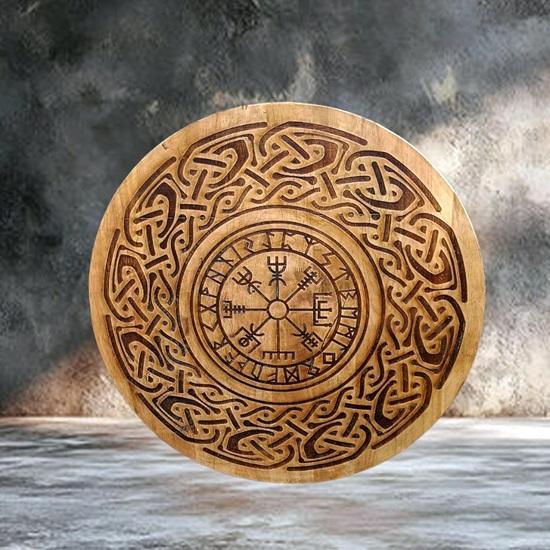 60.96 Cm Viking Shield Vegvisir, Wood Wall Art, Home Decor, Fathers Day Gift For Him, Handmade Gift for Him,Wall Hangings