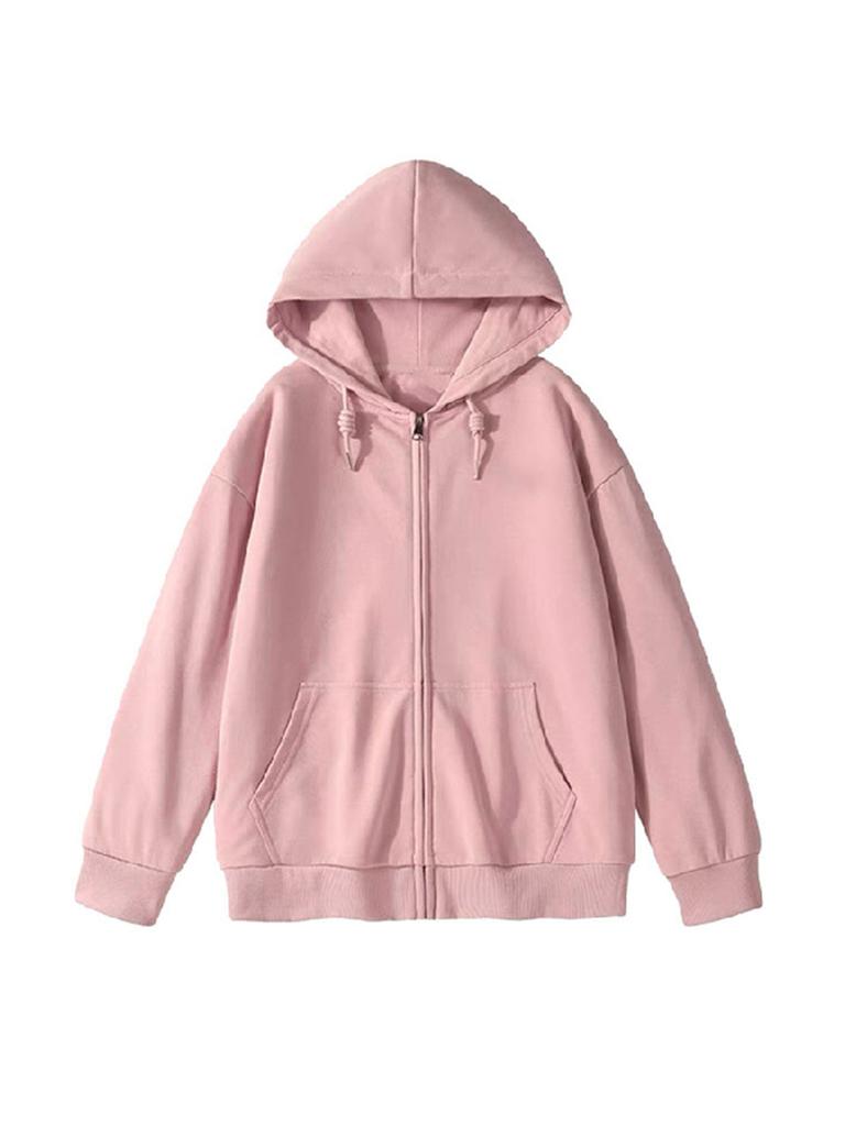 Women's Hood Collar Long Sleeve Zip Up Hoodie Loose Fit Minimalist Sweatshirt Jacket