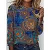 Women's T-Shirts Spring Autumn Bohemian Style Fashion Casual Vintage Pattern Female Long Sleeve T-Shirt Loose Womens Clothing