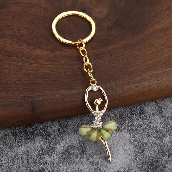 2Pcs Ballerina Keychain Pendant Lightweight Metal Rhinestone Keychain Portable Elegant Bag