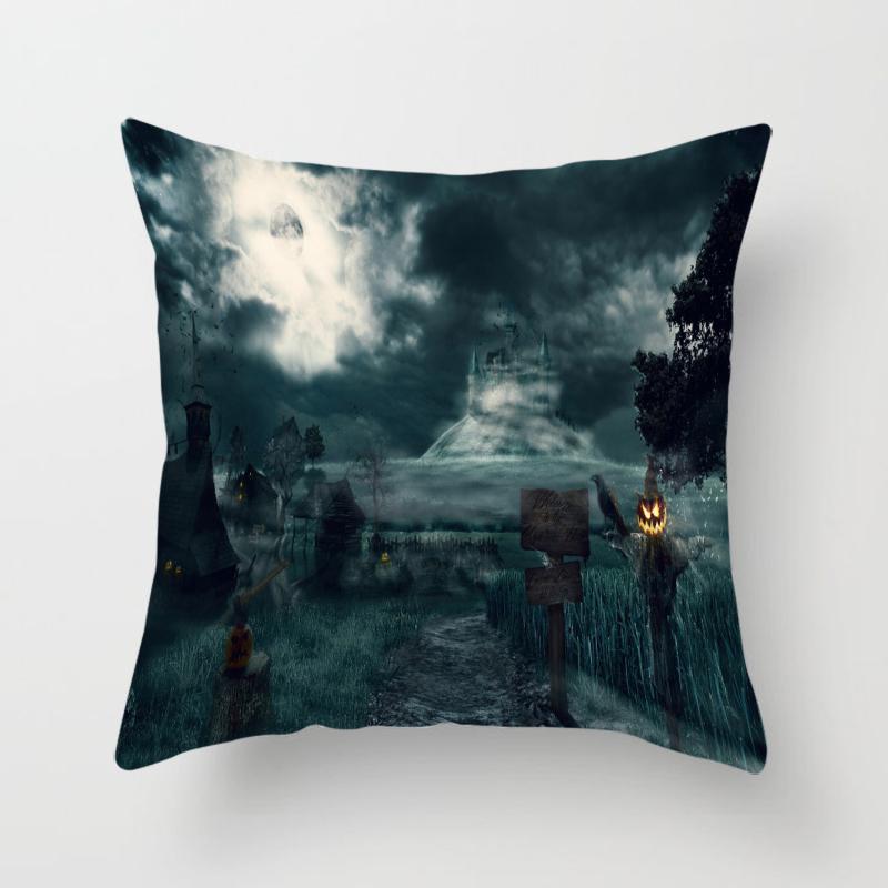 Halloween Horror Pumpkin Bat Print Pattern Cushion Cover Home Living Room Sofa Decoration Polyester Zipper Pillow Pillow Cover
