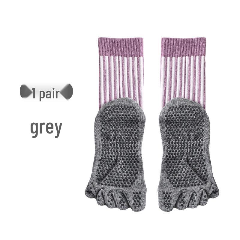 

Women s Non-Slip Five-Toe Yoga & Pilates Socks with Silicone, Contrast Color, for Indoor Fitness One Size серый