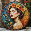 Vintage 3D Flower Portrait Metal Poster Wall Art, Round Mosaic 8x8 Inch for Living Room
