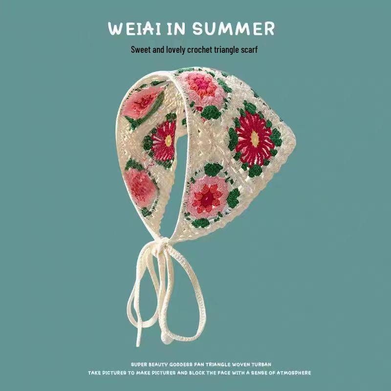 Ręcznie robiona szydełkowa trójkątna chusta na głowę: Francuski Retro, Wszechstronny, Styl Pastoralny