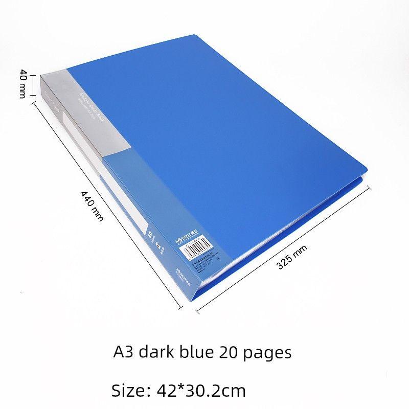 A3 Satchel Loose-Leaf Document Holder 8 Open Folder Album Storage Kids Poster Art Works Award Collection Book A3-20 Pages-Blue