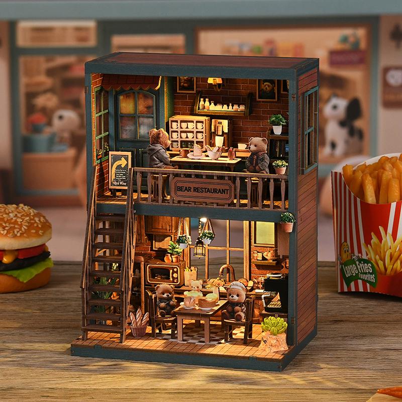 

Adorable Bear s Dining Book Nook DIY Kit - Charming 3D Wooden Model House, Unique Home Decor & Perfect Gift Idea