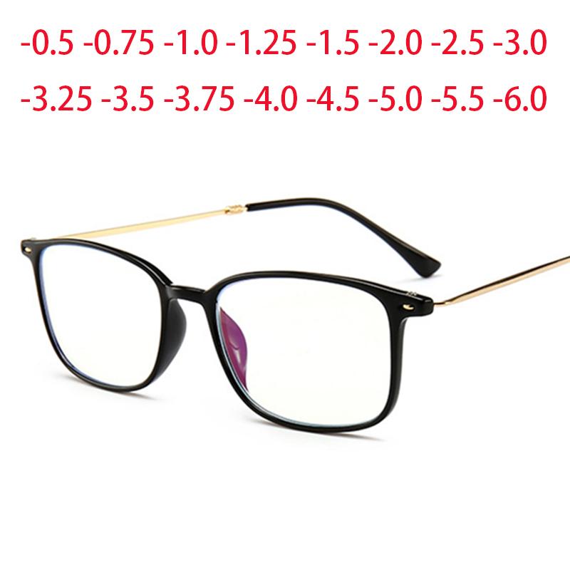 Men Thin Metal Legs Square Myopia Glasses Women Round Diopter Shortsight Eyeglasses -1.0 -1.5 -2.0 -2.5 -3.0 -3 -4.0 -6.0