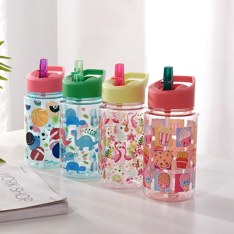 Water bottle food grade children's water cup high temperature student sports kettle straw bottle household anti-drip cute plastic cup