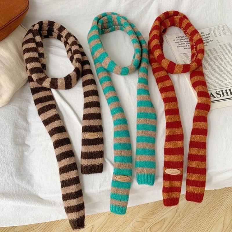 Women'S Thin Narrow Long Colorful Striped Scarf Autumn Winter  Design  Girl All-Match Decorative Scarf