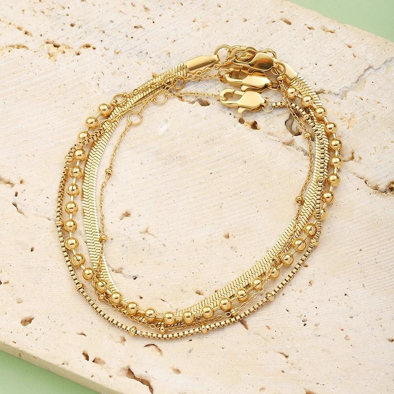 CARLIDANA New Style Three Layering Bracelets Dainty Simple Rope Chain Wear Stainless Steel No Fade Jewelry