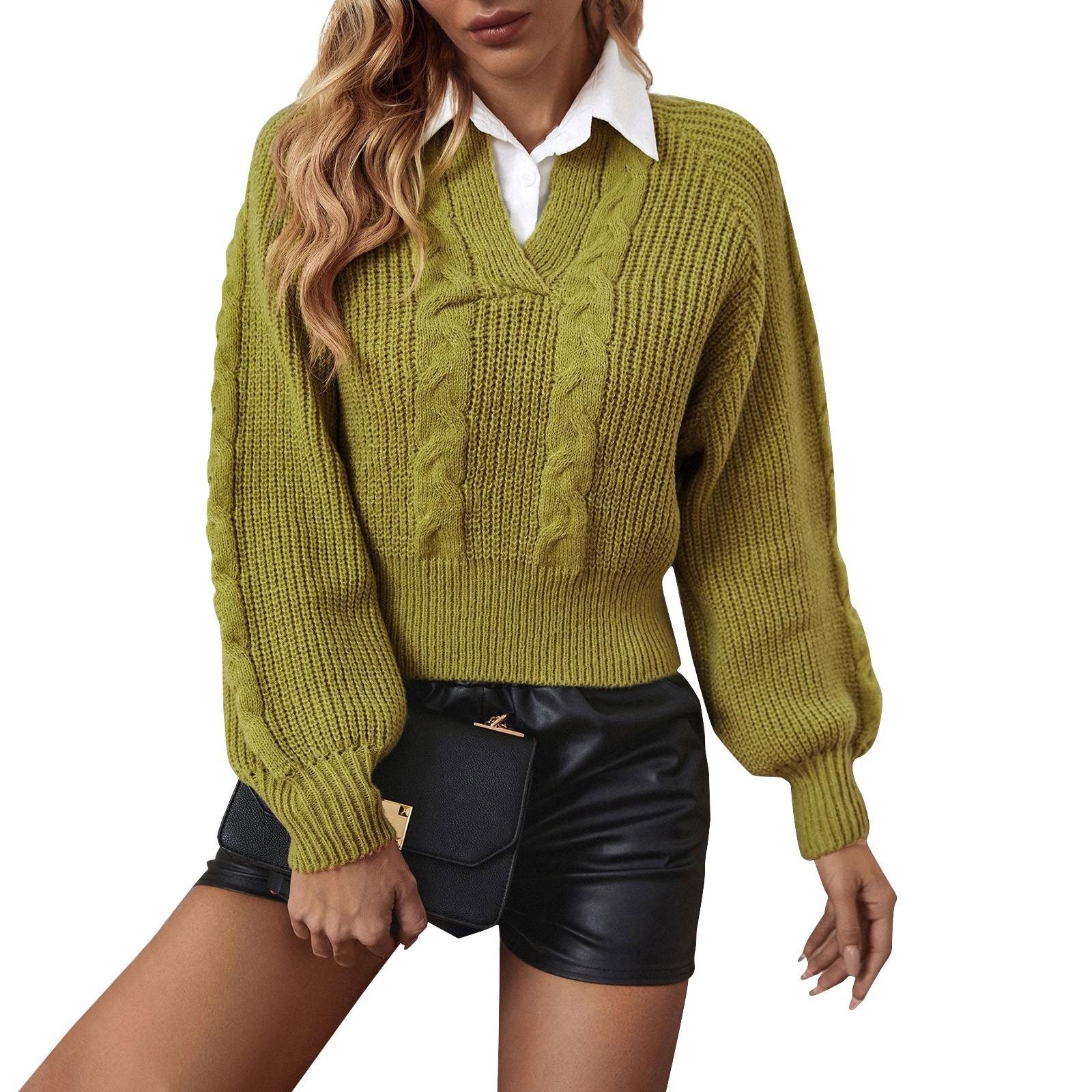 

Осень и зима новый женский повседневный воротник рубашки сращивание поддельный двухсекционный свитер M зелёный