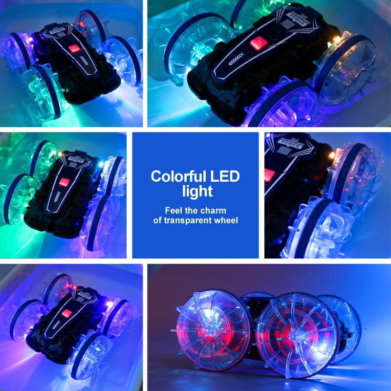 New LED Amphibious RC Car Dual Remote Control Waterproof Stunt Car Double Side Flip Drift Drive 360 ° Rotation Rc Cars Kids Toy Gift