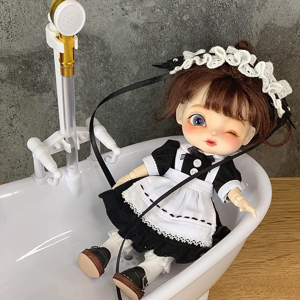 Obitsu 11 OB11 Größen Kostüm für Obitsu Puppe 11cm Körper, Dienstmädchen Outfit, 3-teiliges Set, 4 Farben (Schwarz)