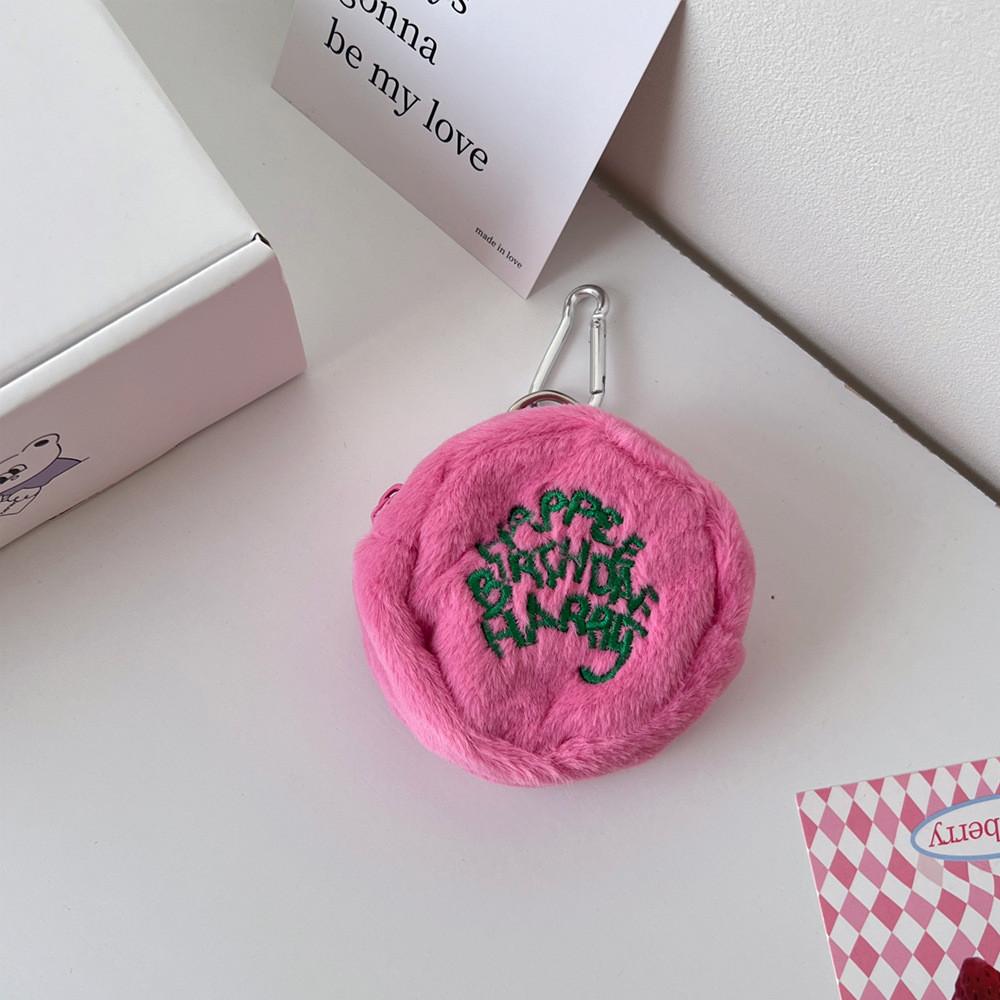 

Trendy Round Plush Mini Coin Purse For Girls Versatile Makeup And Earphone Holder Small With Hook