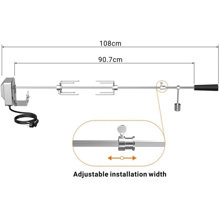 Kit de rôtisserie - onlyfire - 90 cm - acier chromé - moteur électrique - facile à installer