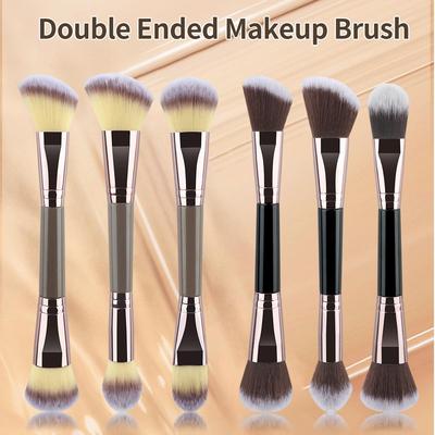 Dual-ended Makeup Brush: Soft Bristle Foundation, Contour, Powder & Flame Brush for Multi-functional Beauty Use