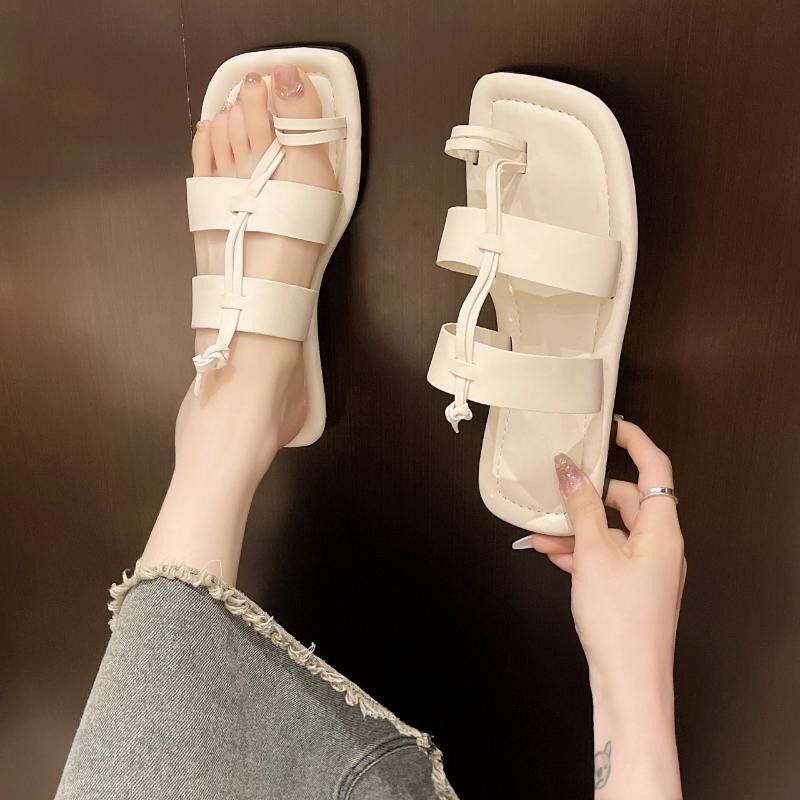Fashion Summer Slippers Women Genuine Leather Flip Flops String Bead Narrow Band Thick Sole Slides Casual Comfort Flat Slippers Woman