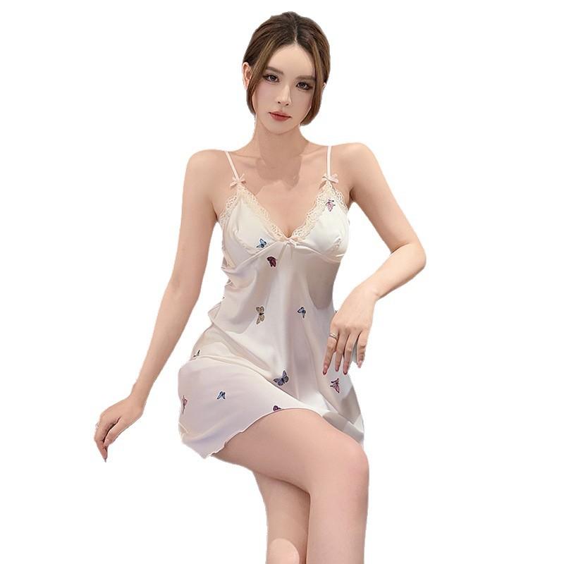 Summer thin ice silk sweet nightdress loungewear suit women's cool feeling loose imperial sister wind suspender nightdress