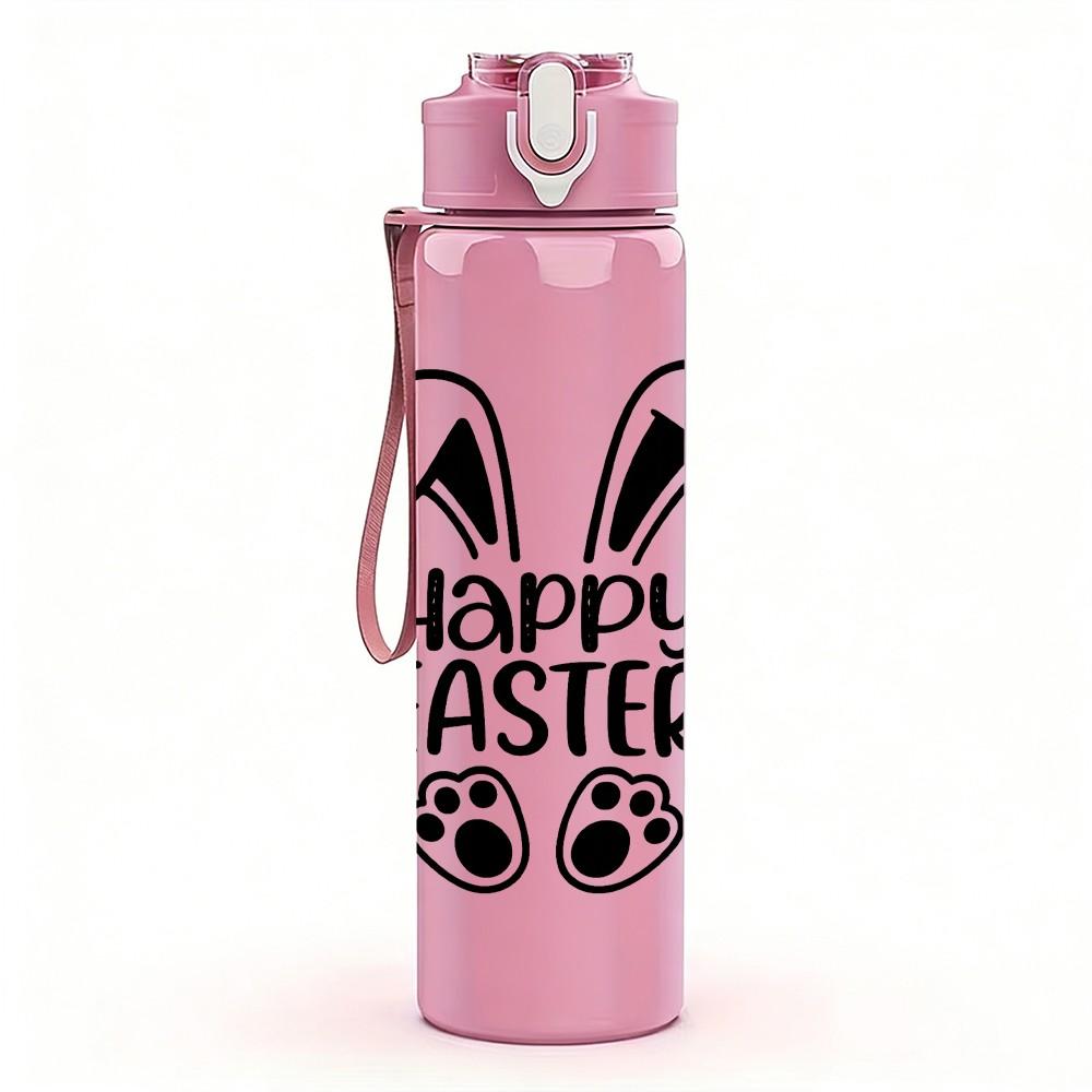 1PC Happy Easter Bunny Ear Logo 750ml Color Plastic Sports Water Bottle Leakproof Flip Straw Lid Suitable for Sports Office Home Use