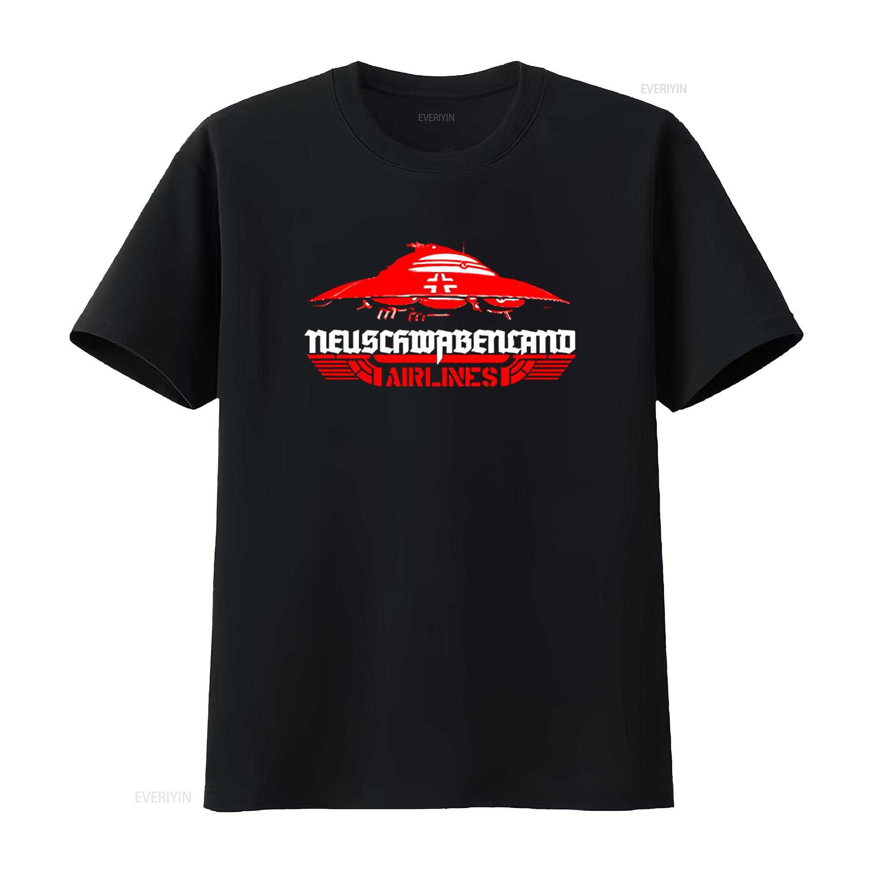 

Neuschwabenland Airlines Haunebu Spacecraft Flight Disc Print T Shirt Retro Sci Fi Design for vintage Washed fashion 4XL