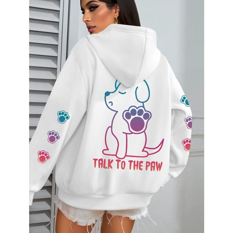 Spricht Mit Der Pfote Lustiger Hunde-Print Damen Kapuzenpullover Mode Bequem Vielseitig Hoodie Herbst Weiche Fleece-Kleidung Lässige Warme Oberteile