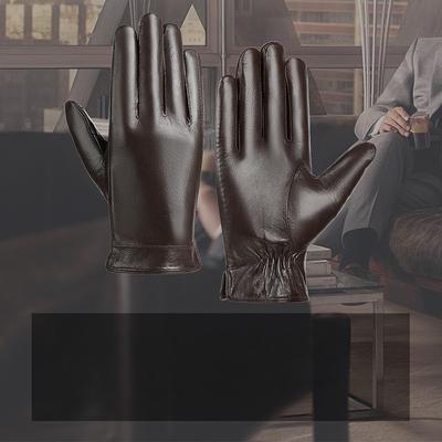 New Men's Lambskin Leather Gloves for Men's Outdoor Bike Riding Simple Touch Screen Warm Plus Velvet