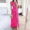 Autumn new women's clothing, Europe, America, fashion printing V-neck ruffle edge split dress