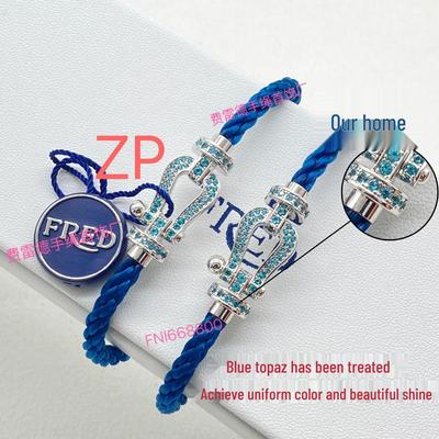 Fredanto Zodiac Blue Topaz Bracelet with Diamond-Inlaid Rose Gold Horseshoe Buckle for Men & Women.
