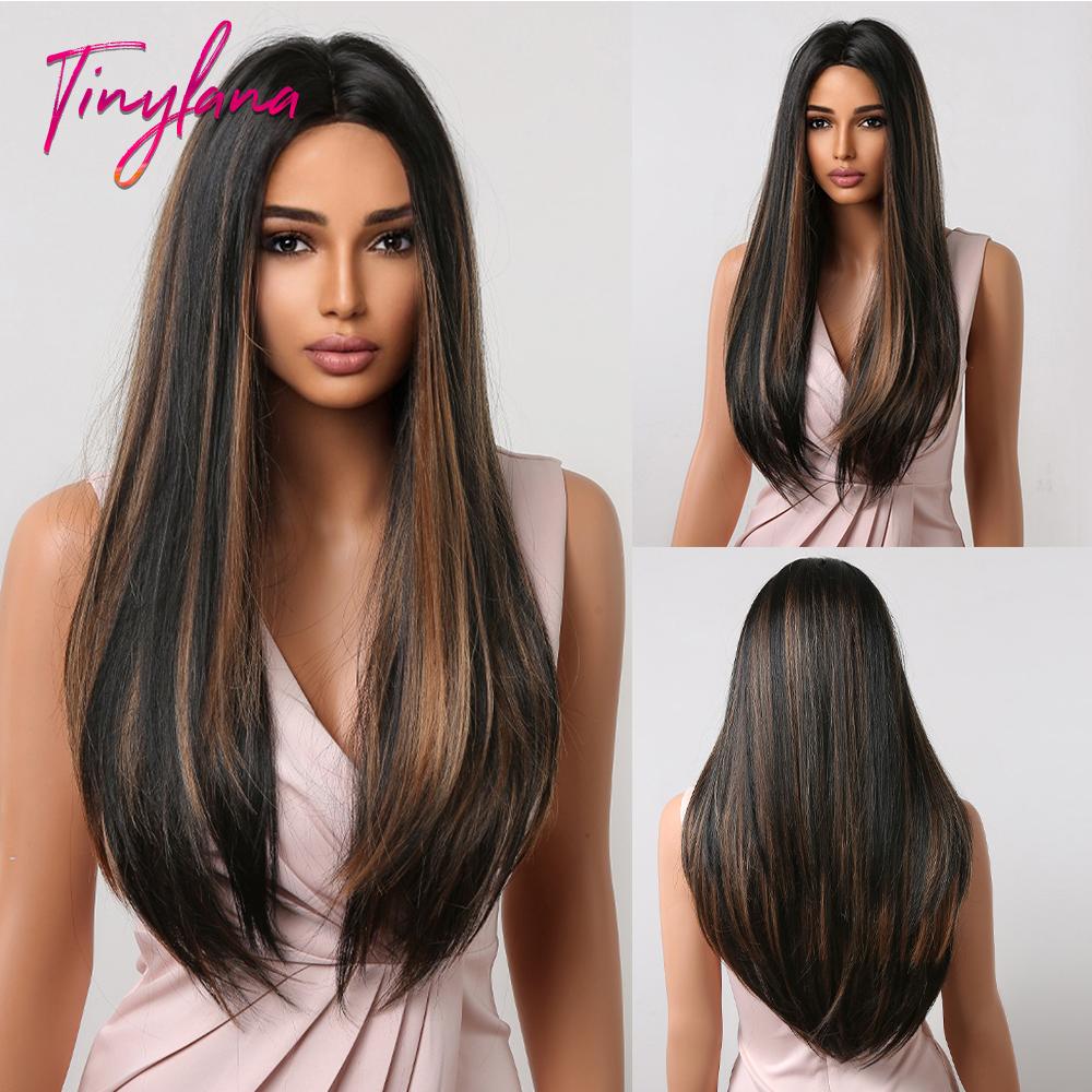 Long Straight Synthetic Wig with Bangs Dark Black Gray Hair Wigs for Women Cosplay Natural Hair Heat Resistant Layered Wigs