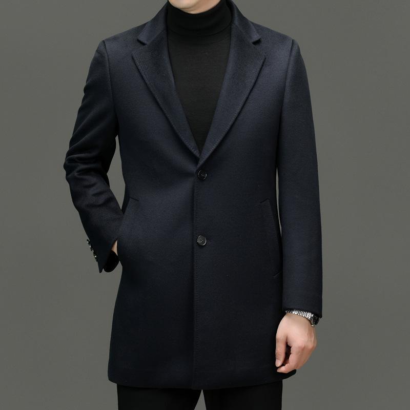 Herren Mittellanger Woll-Kaschmir-Mantel - Herbst Winter Lässiger Windbreaker Anzug
