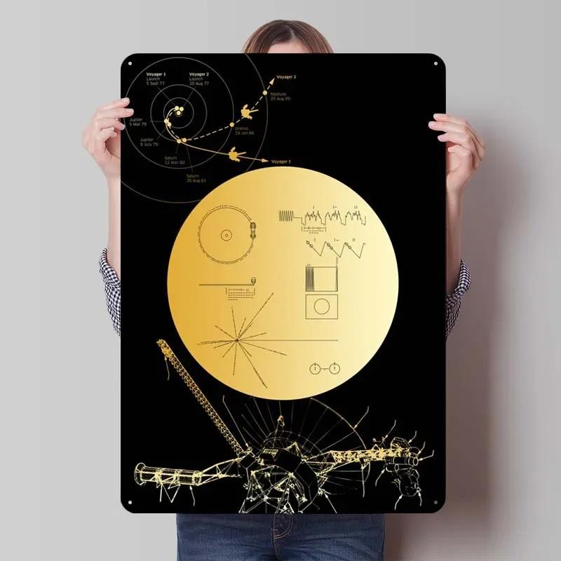 Voyager 1 Zlatá deska Kovové cedule Vesmírné plakáty Dekorace do domácnosti Plechový cedule Tabulka pro výzdobu nástěnného umění Dekorace herního pokoje