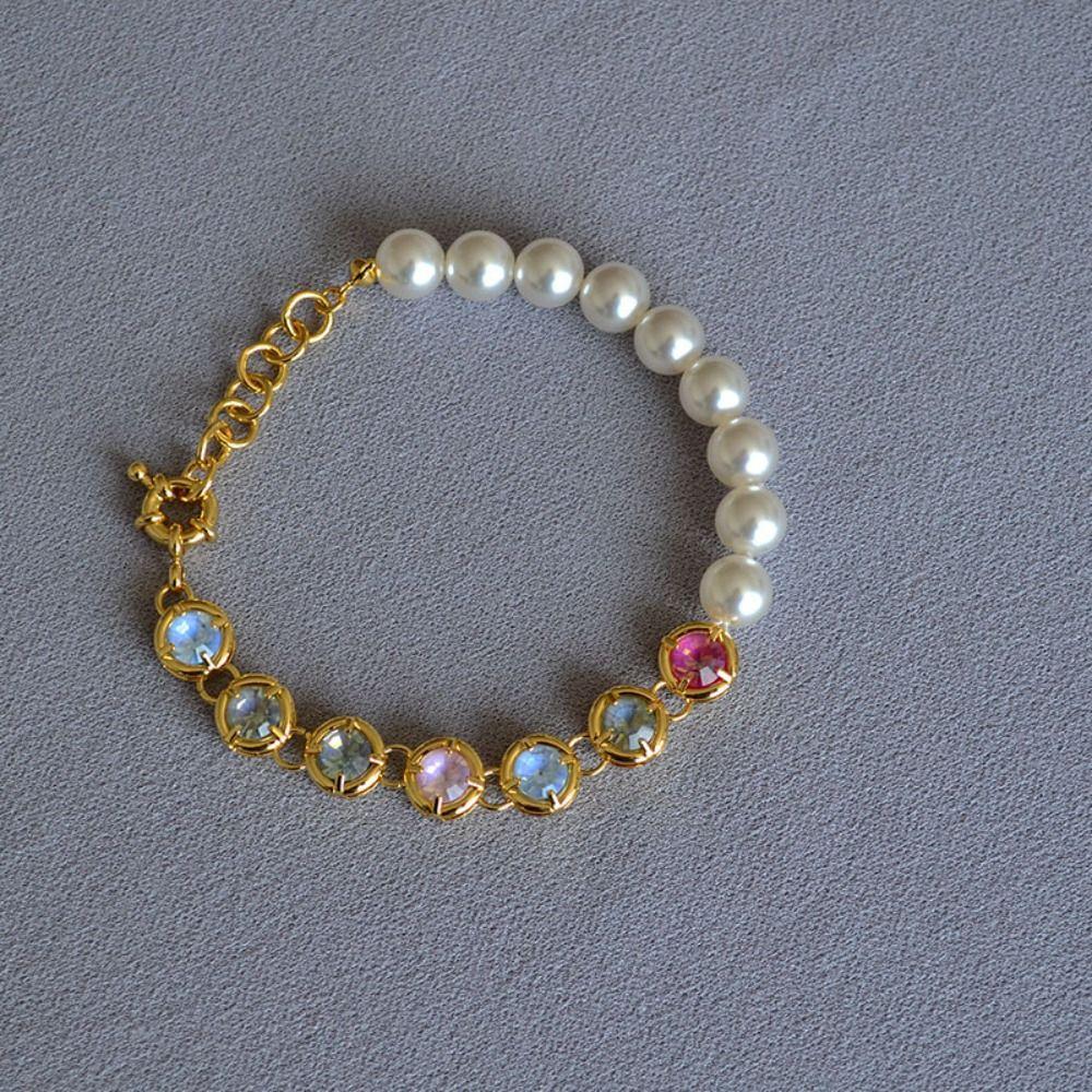 Beaded Pearl Rhinestone Necklace Luxury Women Jewelry Elegant Rainbow Zircon Bracelet  Lady