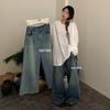 Women's Plus Size Retro Wide-Leg Denim Pants - Korean Style, Casual, Loose Fit