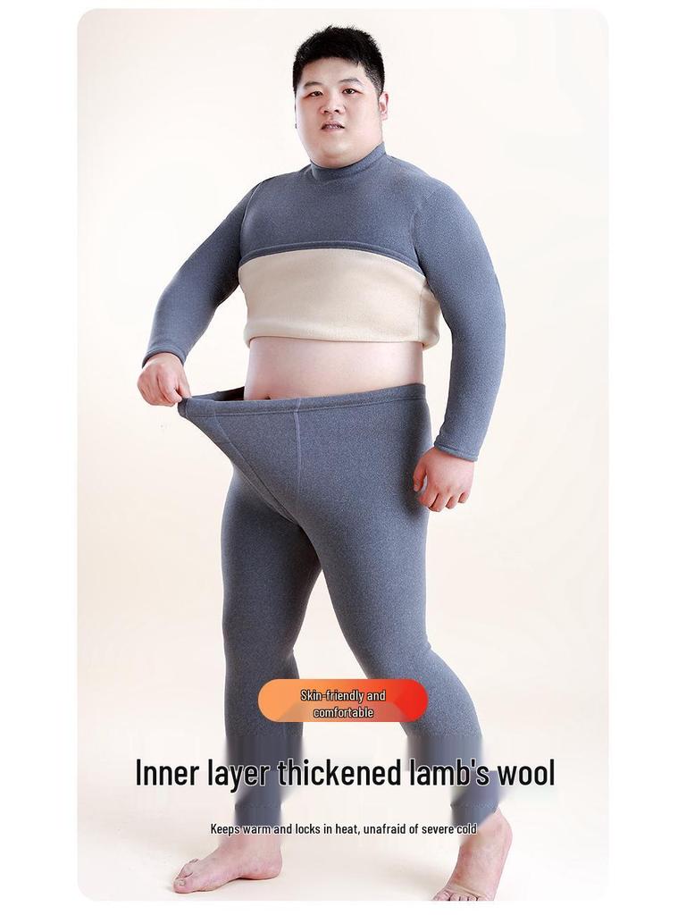 Men's Thermal Fleece-Lined Mid-Neck Underwear Set for Cold Weather