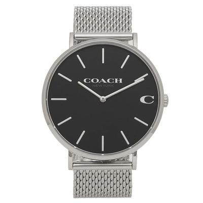 Charles Black Dial Silver Mesh Bracelet Watch for Men - 14602144
